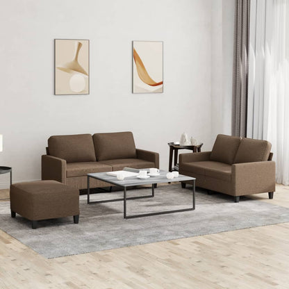 Set di Divani 3 pz con Cuscini Marrone in Tessuto