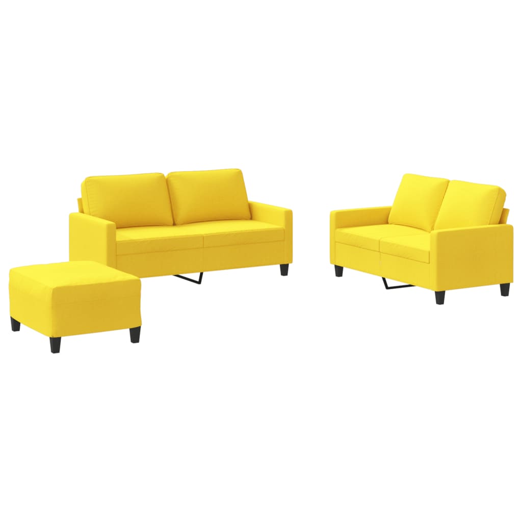 Set di Divani 3 pz con Cuscini Giallo Chiaro in Tessuto