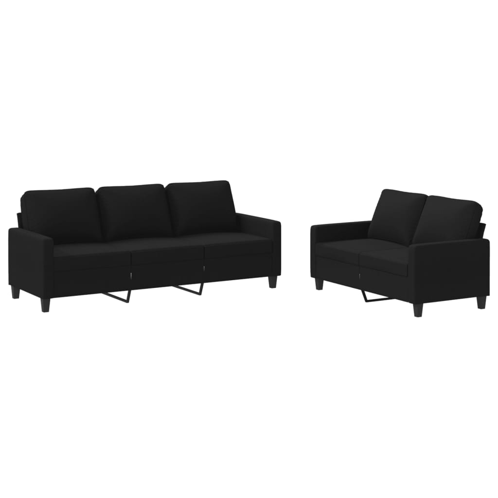 Set di Divani 2 pz con Cuscini Nero in Tessuto
