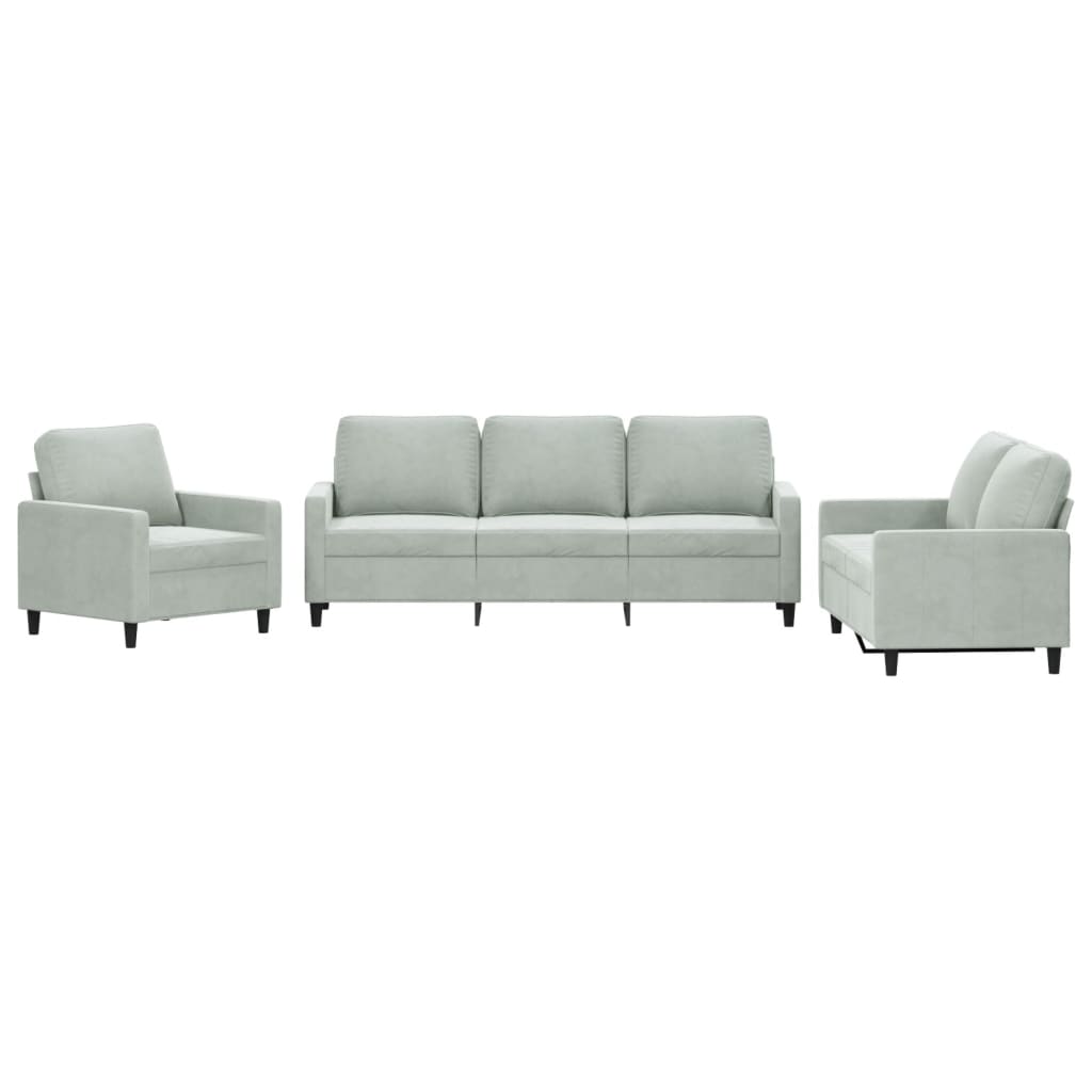 Set di Divani 3 pz con Cuscini Grigio Chiaro in Velluto