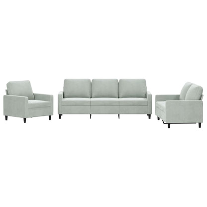 Set di Divani 3 pz con Cuscini Grigio Chiaro in Velluto