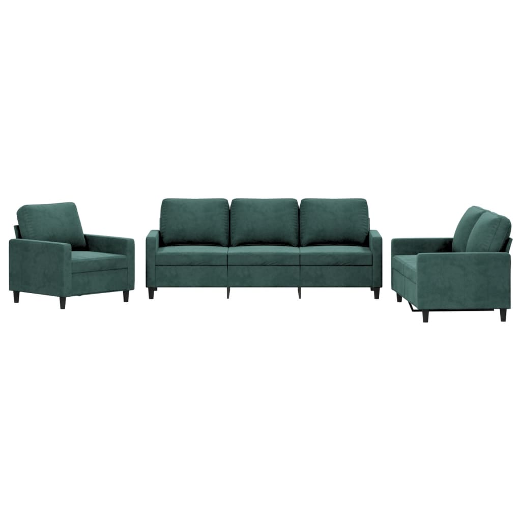 Set di Divani 3 pz con Cuscini Verde scuro in Velluto
