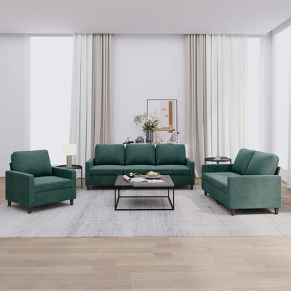 Set di Divani 3 pz con Cuscini Verde scuro in Velluto