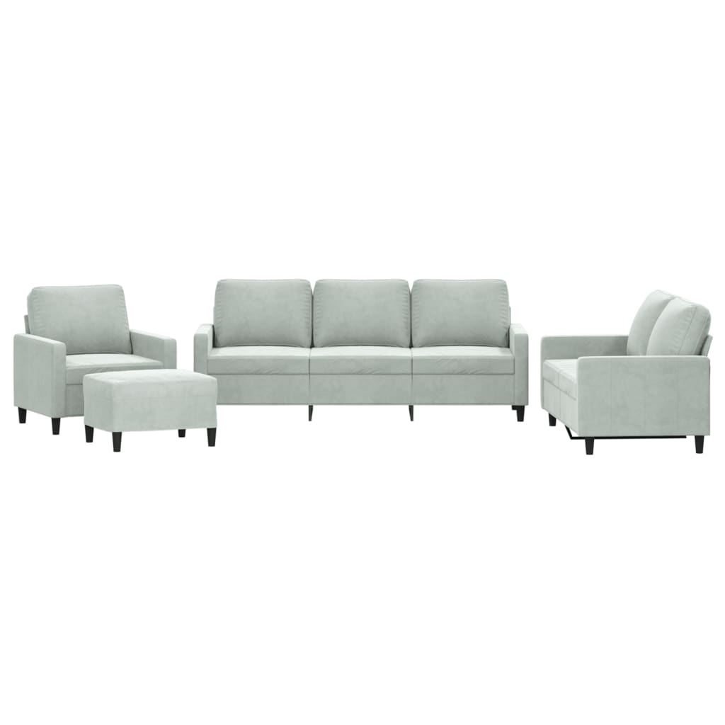 Set di Divani 4 pz con Cuscini Grigio Chiaro in Velluto