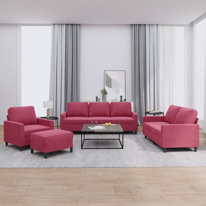 Set di Divani 4 pz con Cuscini Rosso Vino in Velluto