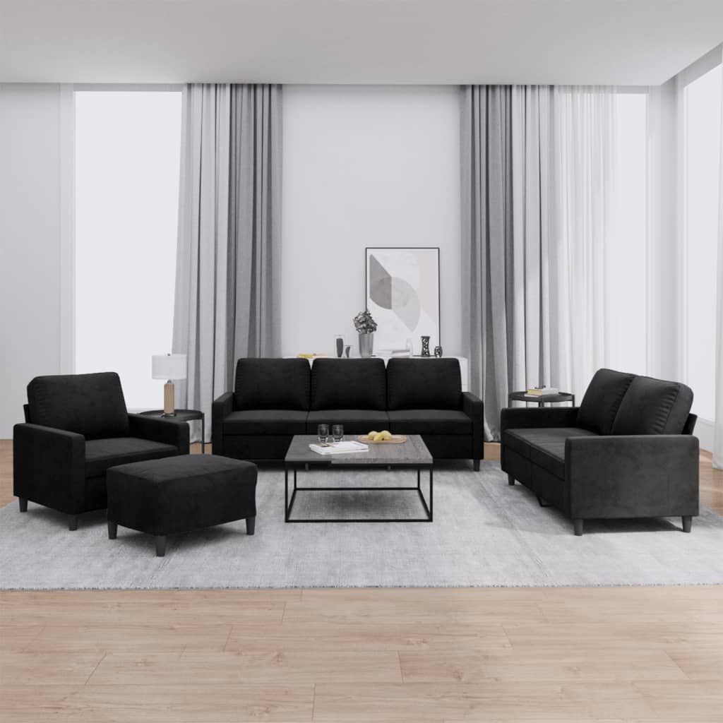 Set di Divani 4 pz con Cuscini Nero in Velluto