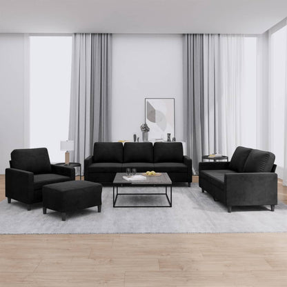 Set di Divani 4 pz con Cuscini Nero in Velluto