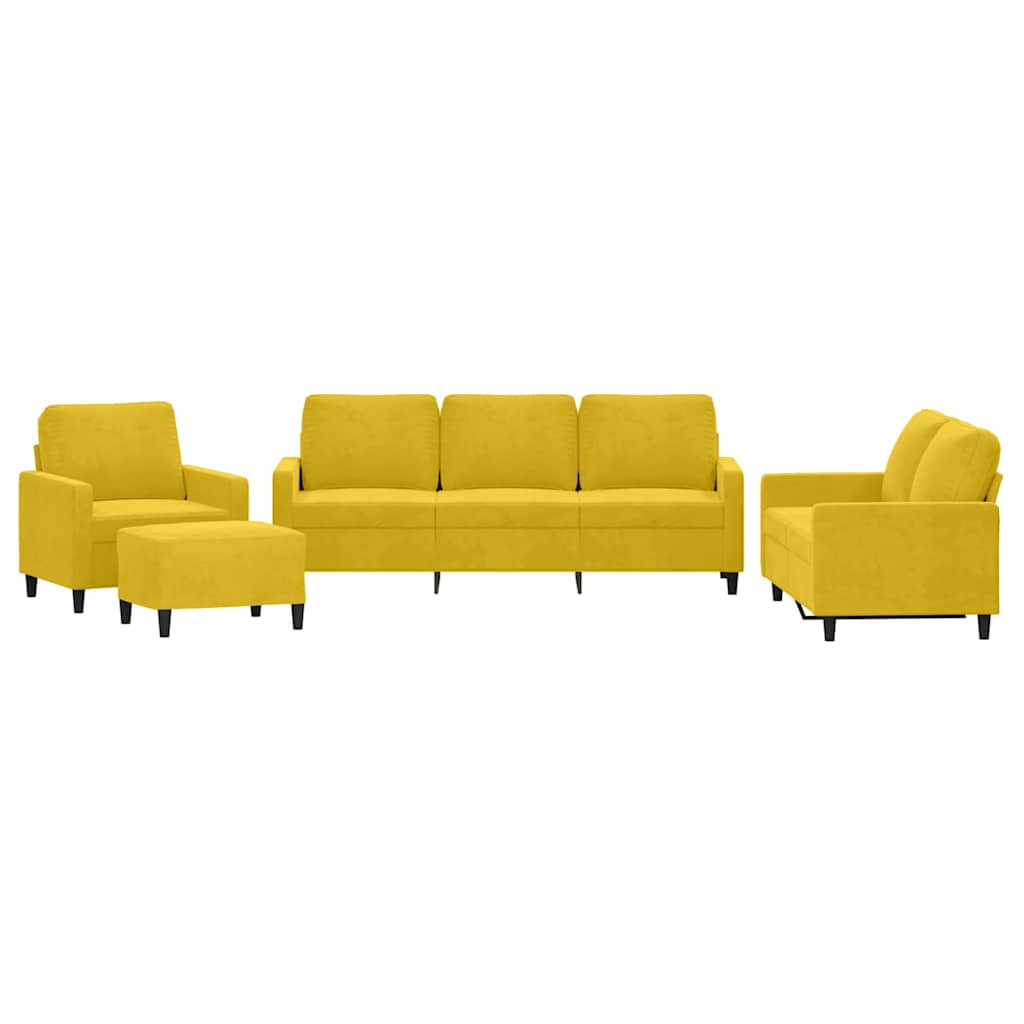 Set di Divani 4 pz con Cuscini giallo in Velluto