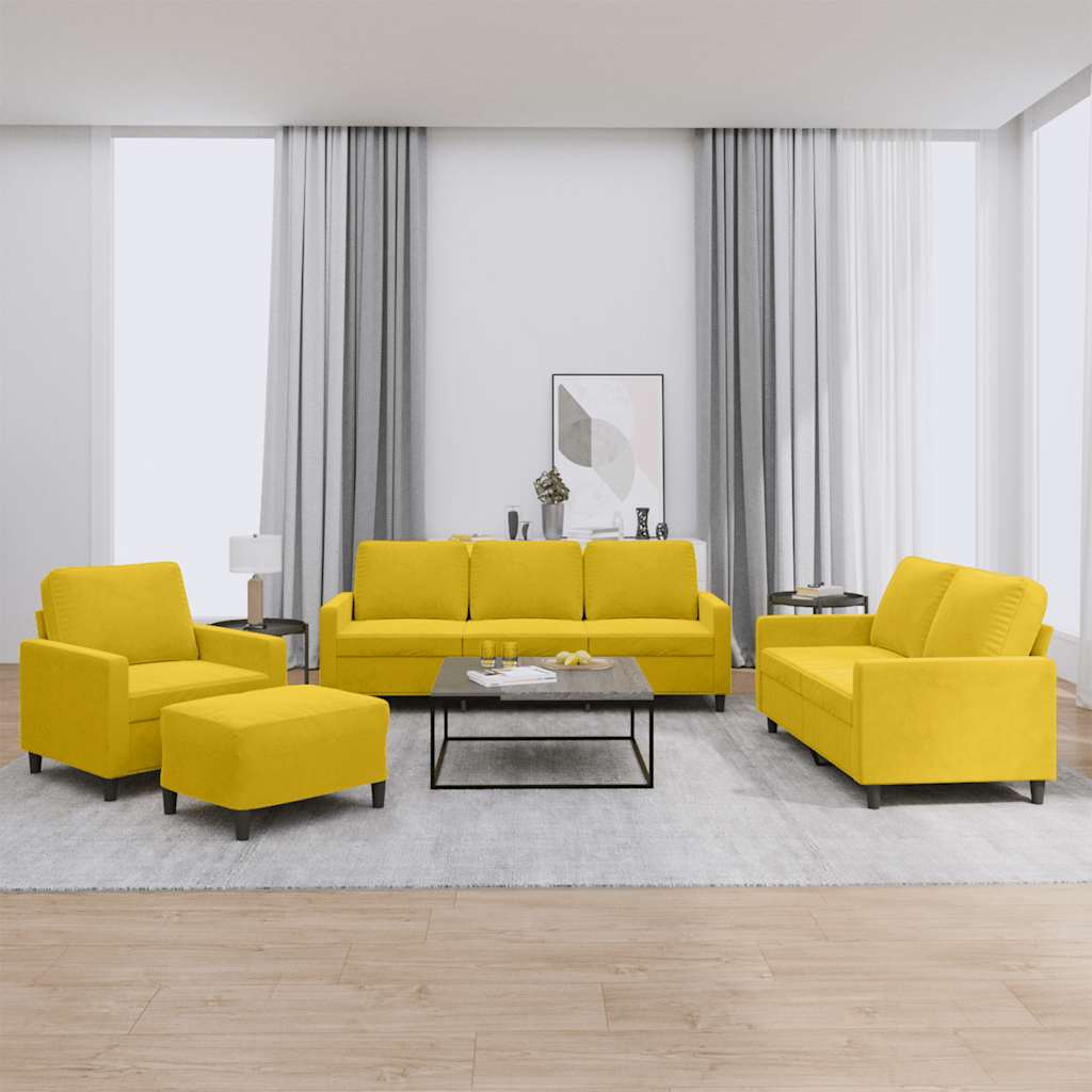 Set di Divani 4 pz con Cuscini giallo in Velluto