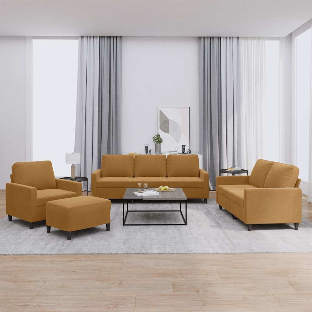Set di Divani 4 pz con Cuscini Marrone in Velluto