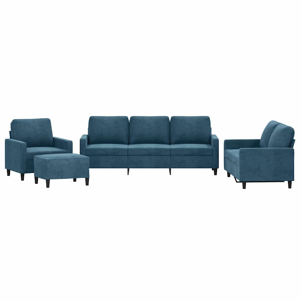 Set di Divani 4 pz con Cuscini Blu in Velluto