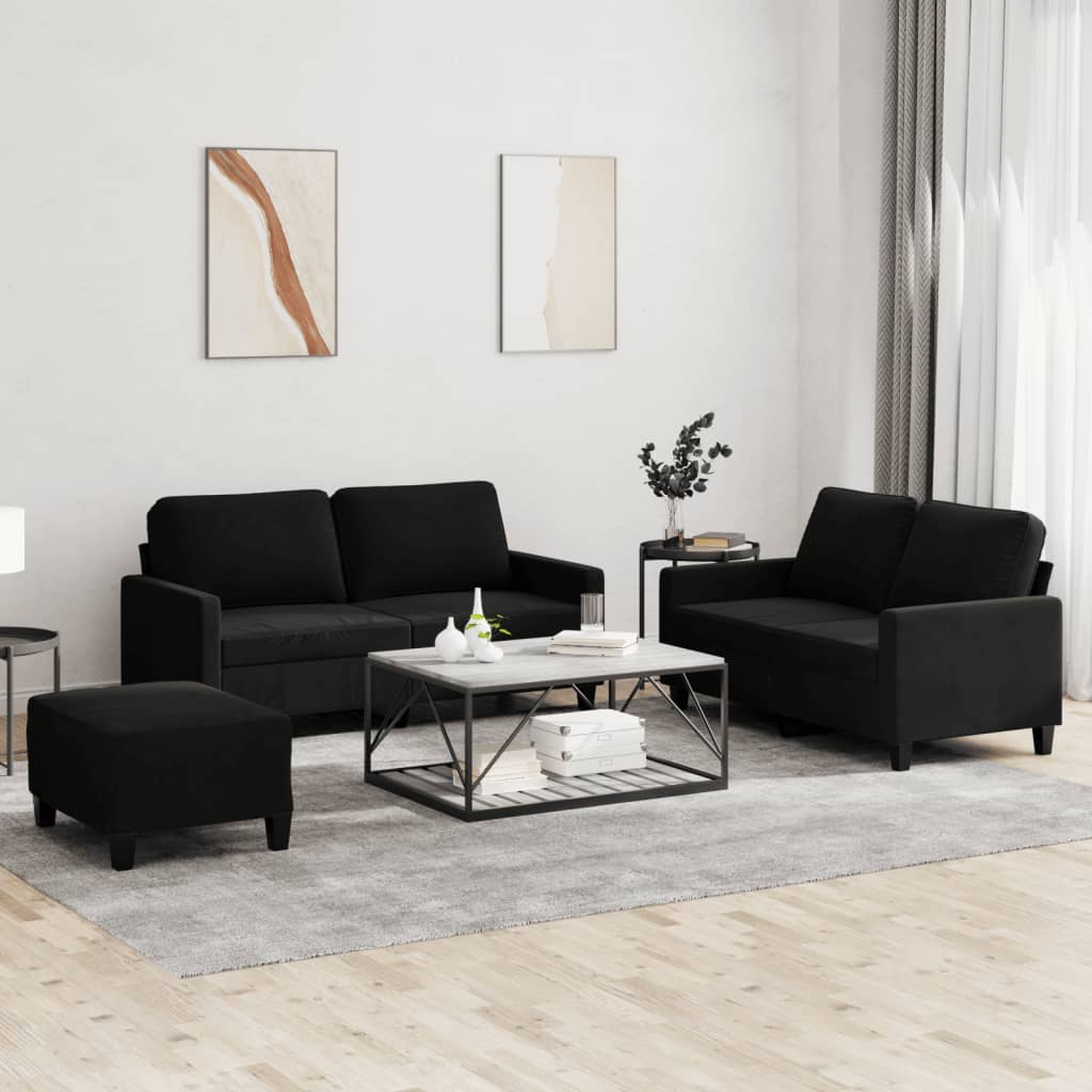 Set di Divani 3 pz con Cuscini Nero in Velluto