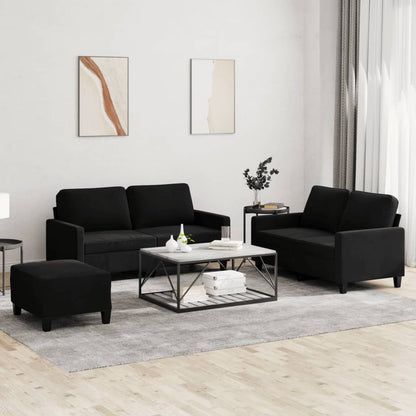 Set di Divani 3 pz con Cuscini Nero in Velluto
