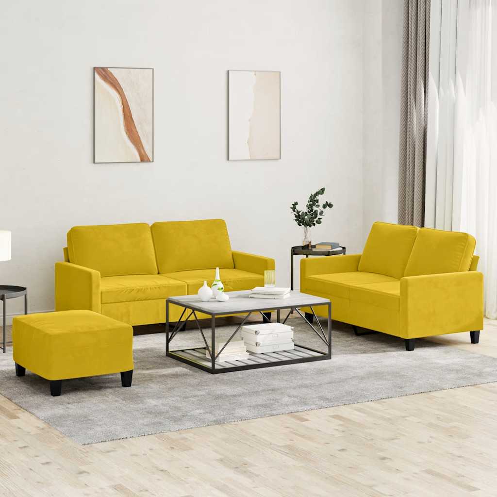 Set di Divani 3 pz con Cuscini giallo in Velluto