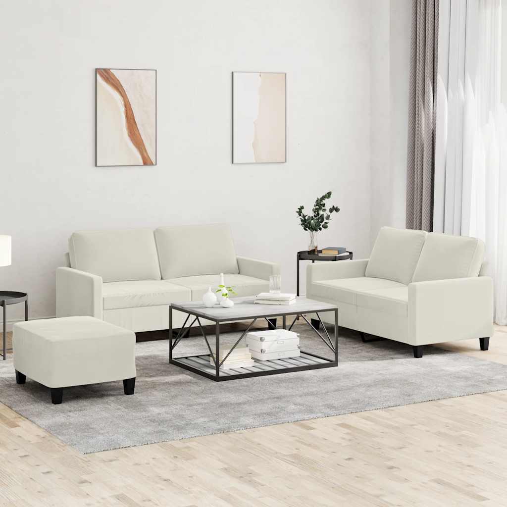 Set di Divani 3 pz con Cuscini Crema in Velluto