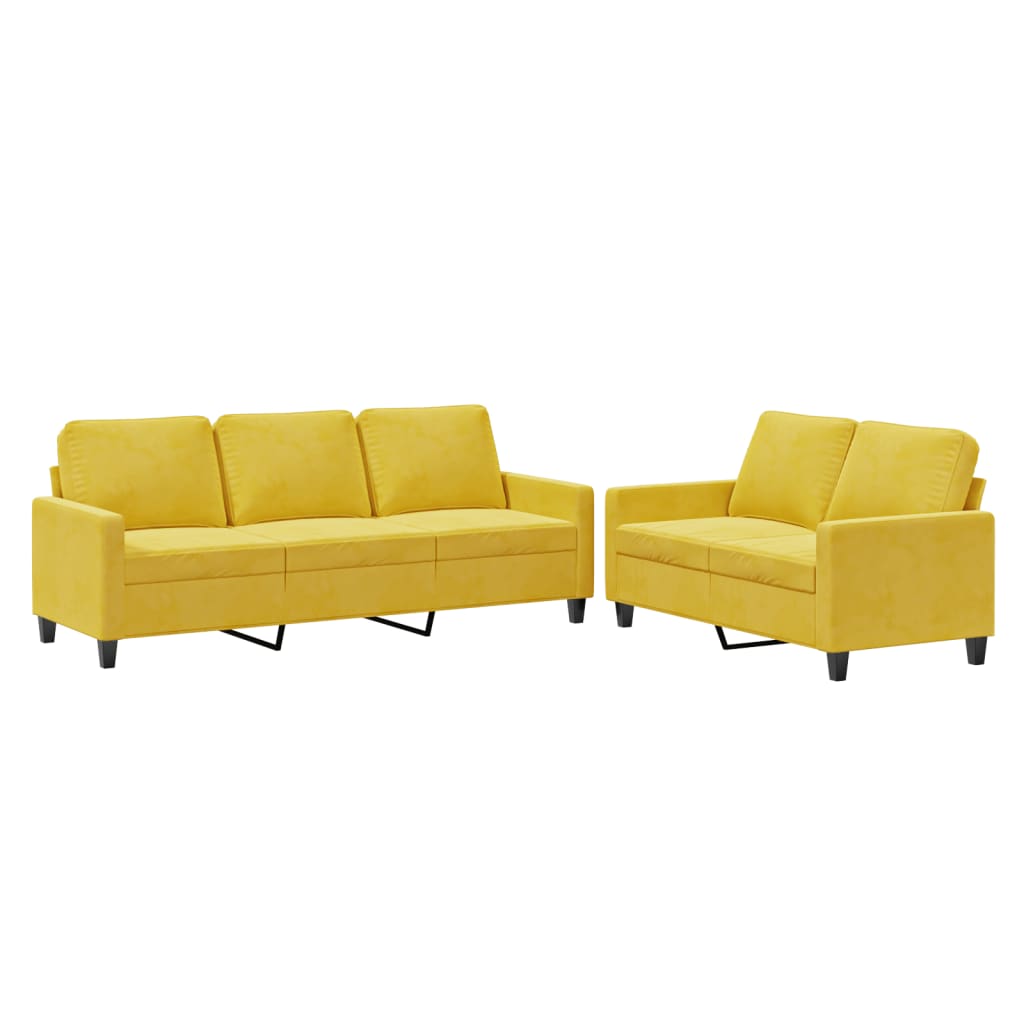 Set di Divani 2 pz con Cuscini giallo in Velluto