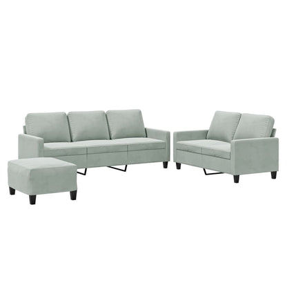 Set di Divani 3 pz con Cuscini Grigio Chiaro in Velluto