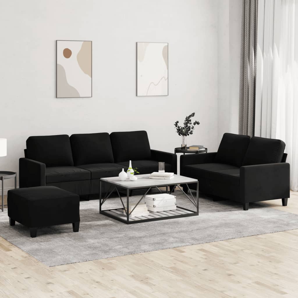 Set di Divani 3 pz con Cuscini Nero in Velluto