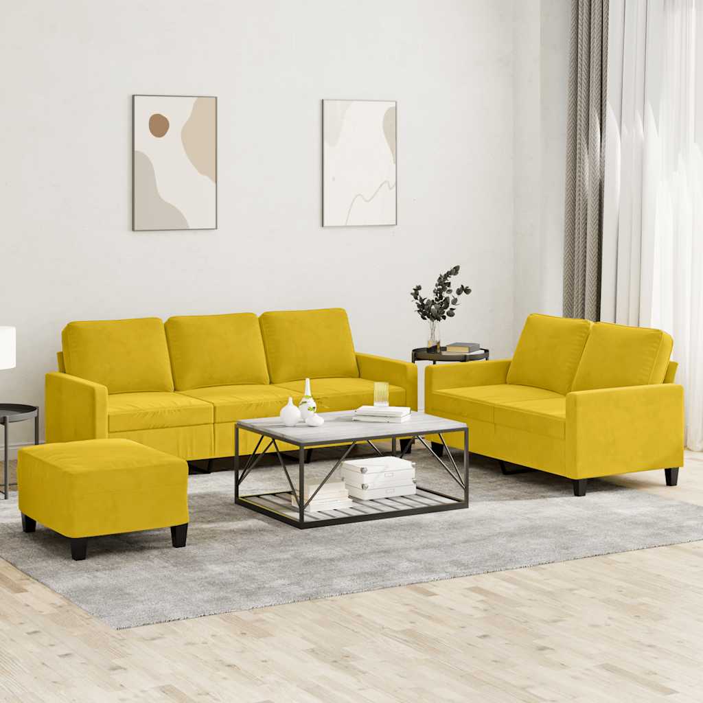 Set di Divani 3 pz con Cuscini giallo in Velluto