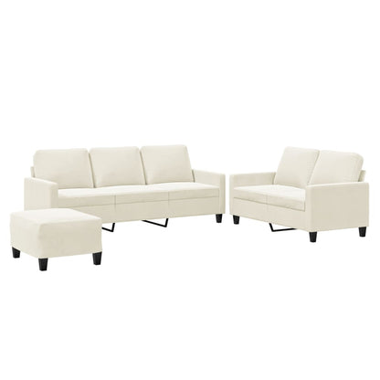 Set di Divani 3 pz con Cuscini Crema in Velluto