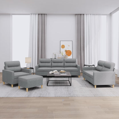 Set di Divani 4 pz con Cuscini Grigio Chiaro in Tessuto