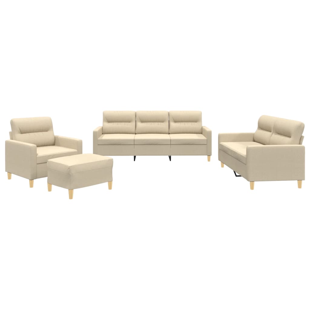 Set di Divani 4 pz con Cuscini Crema in Tessuto
