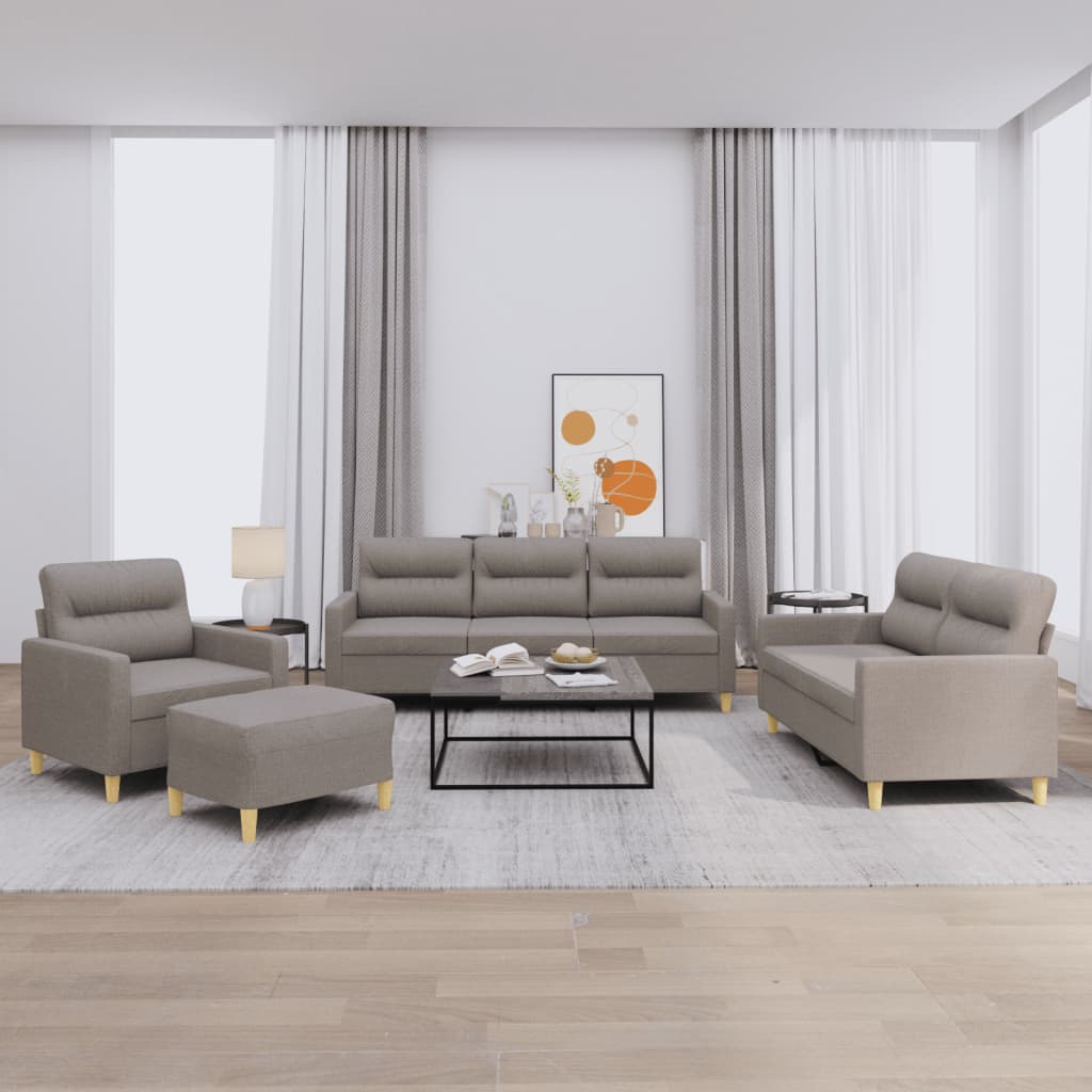 Set di Divani 4 pz con Cuscini Tortora in Tessuto