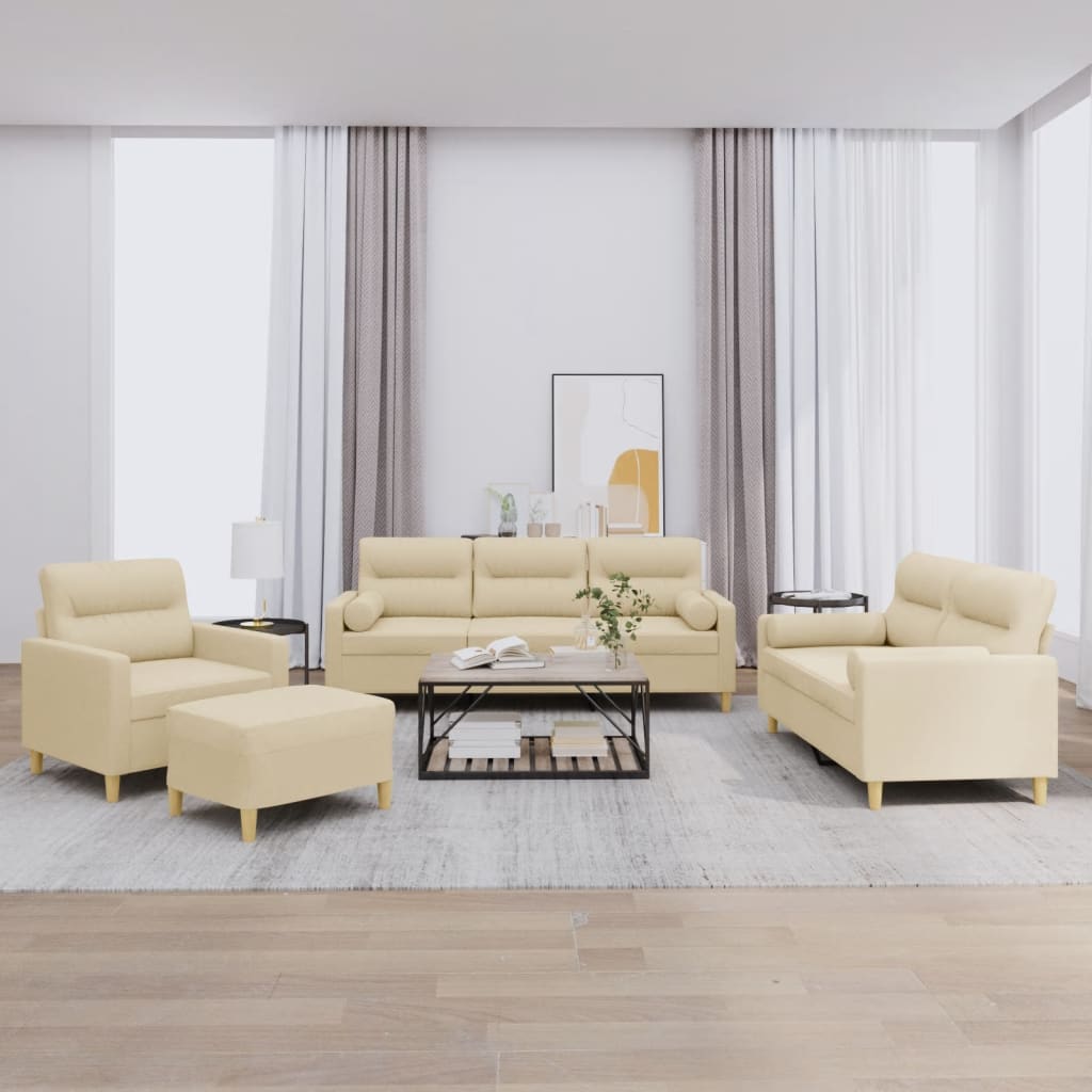 Set Divani 4 pz con Cuscini Crema in Tessuto