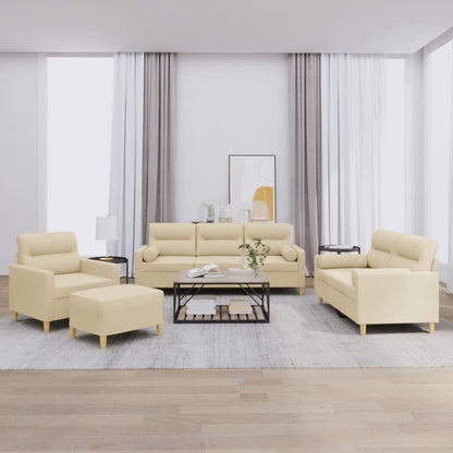 Set Divani 4 pz con Cuscini Crema in Tessuto