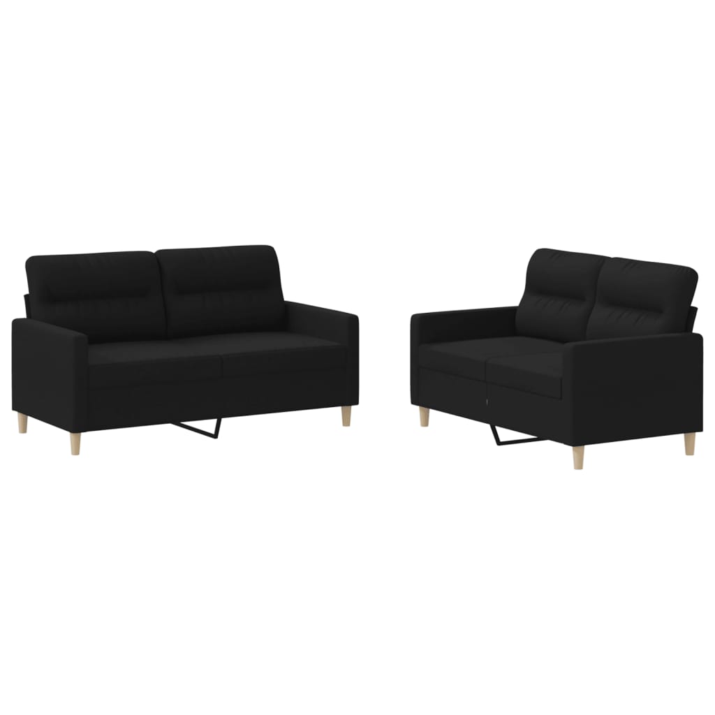 Set di Divani 2 pz con Cuscini Nero in Tessuto