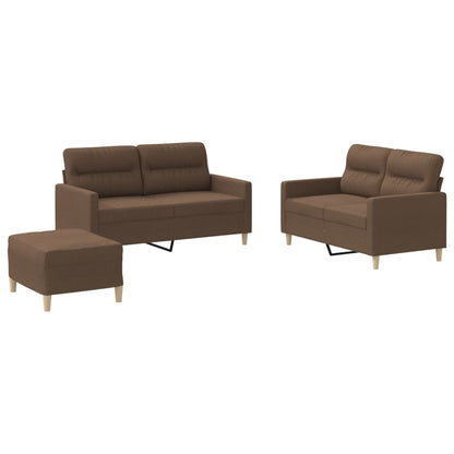 Set di Divani 3 pz con Cuscini Marrone in Tessuto