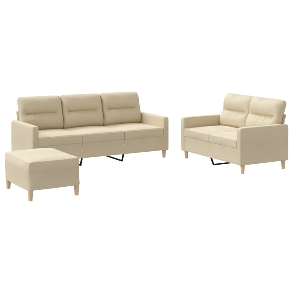 Set di Divani 3 pz con Cuscini Crema in Tessuto