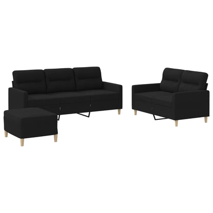 Set di Divani 3 pz con Cuscini Nero in Tessuto