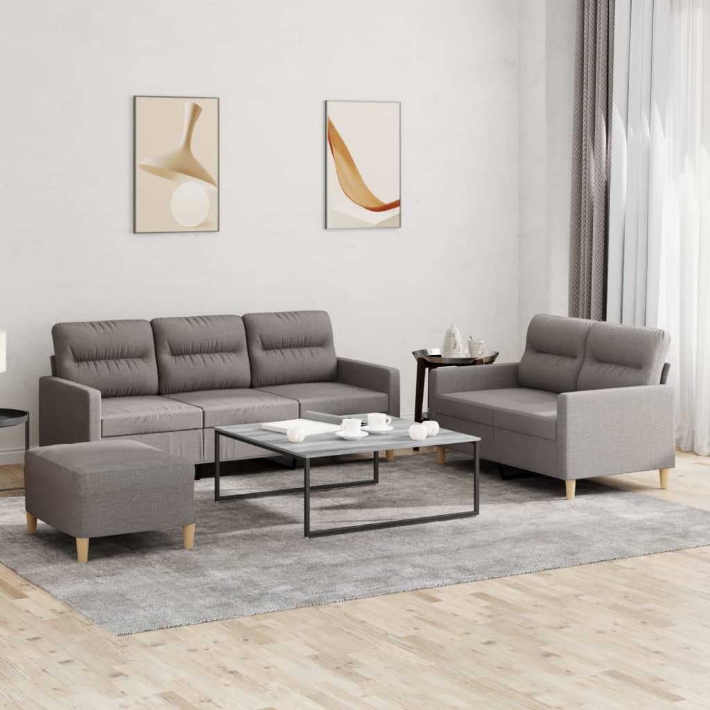 Set di Divani 3 pz con Cuscini Tortora in Tessuto