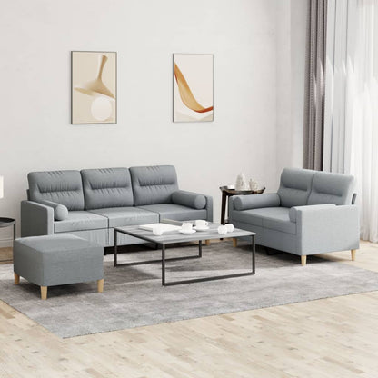 Set Divani 3 pz con Cuscini Grigio Chiaro in Tessuto