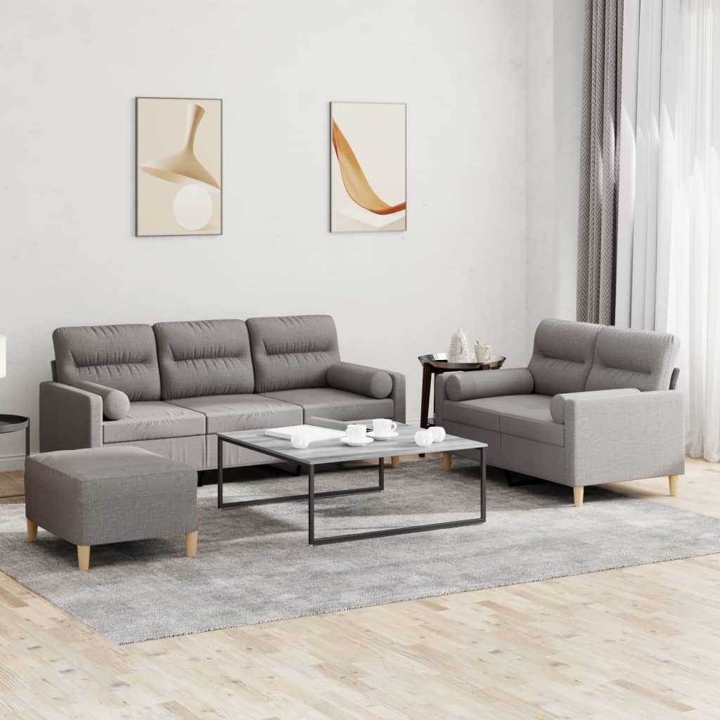 Set Divani 3 pz con Cuscini Tortora in Tessuto