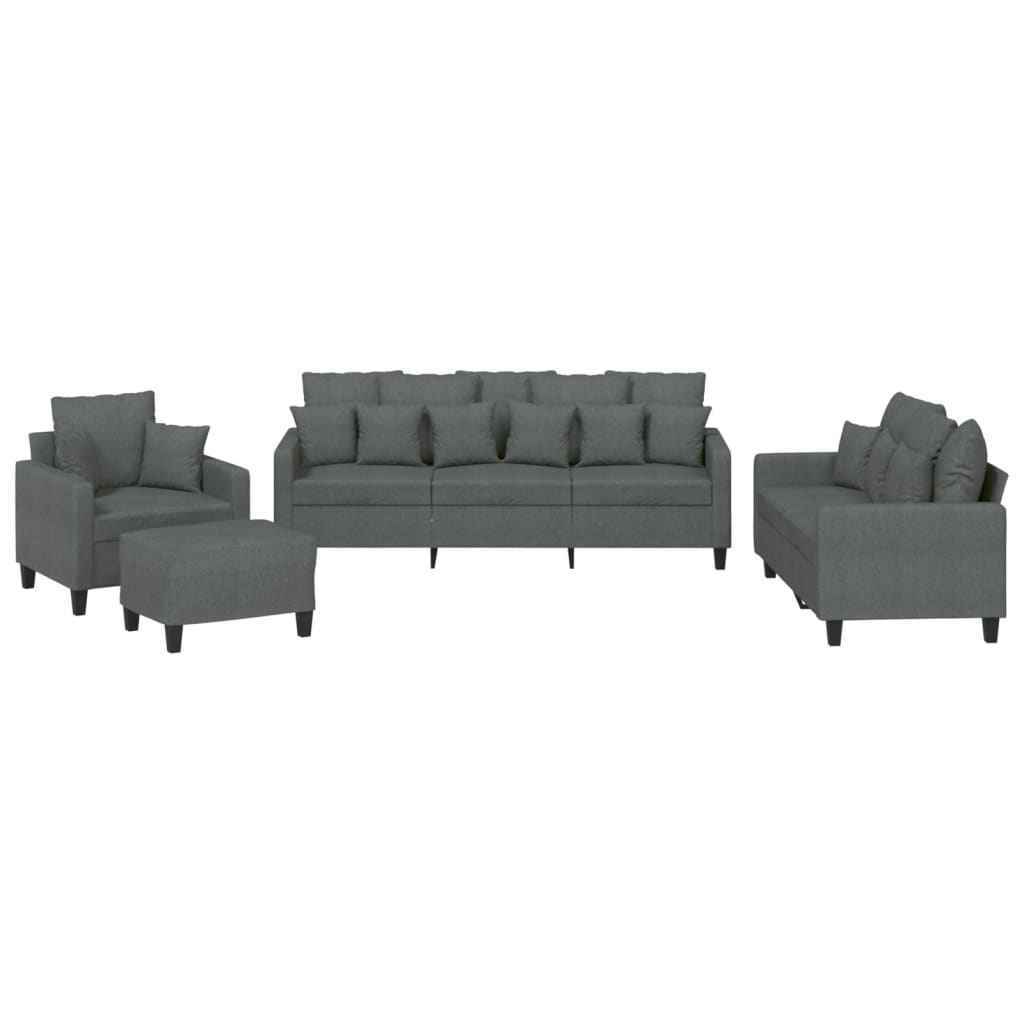 Set di Divani 4 pz con Cuscini Grigio Scuro in Tessuto