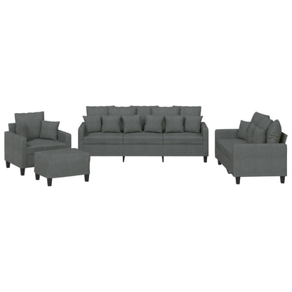 Set di Divani 4 pz con Cuscini Grigio Scuro in Tessuto