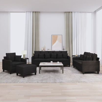 Set Divani 4 pz con Cuscini Nero in Tessuto