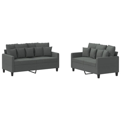 Set di Divani 2 pz con Cuscini Grigio Scuro in Tessuto