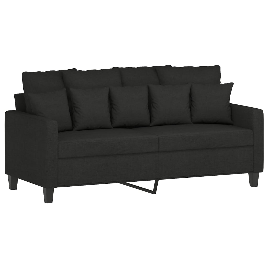 Set di Divani 3 pz con Cuscini Nero in Tessuto