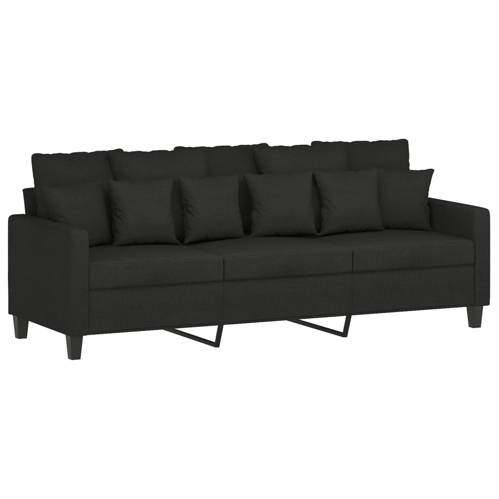 Set di Divani 3 pz con Cuscini Nero in Tessuto