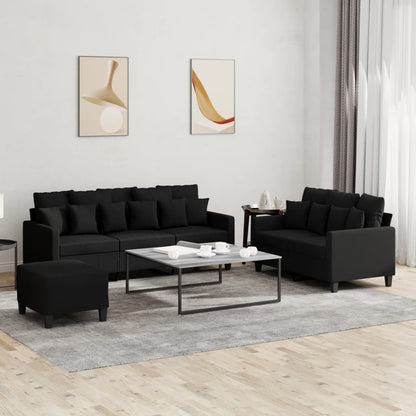 Set di Divani 3 pz con Cuscini Nero in Tessuto