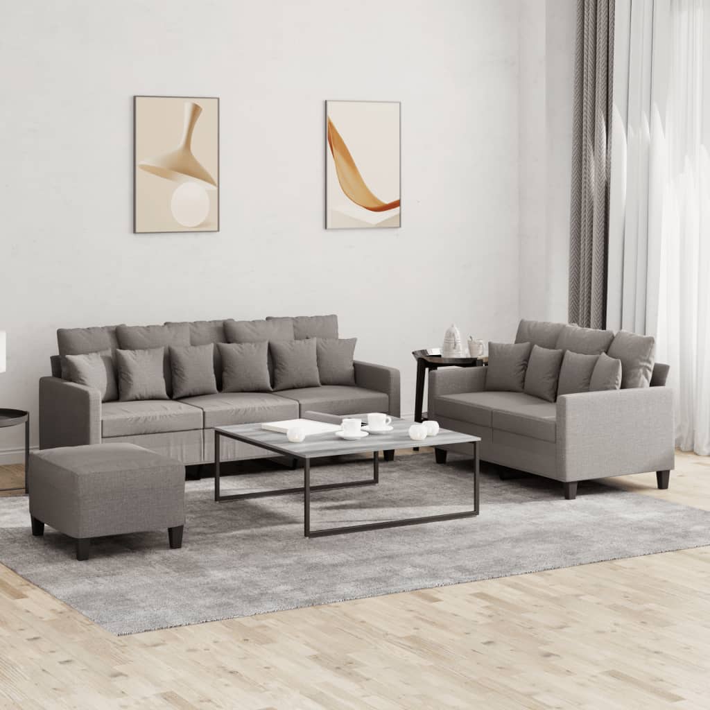 Set di Divani 3 pz con Cuscini Tortora in Tessuto