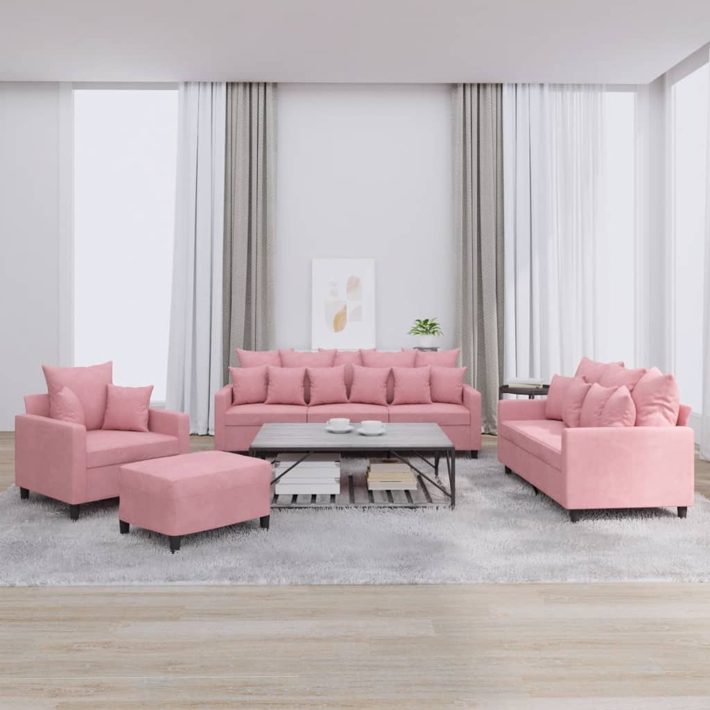 Set di Divani 4 pz con Cuscini rosa in Velluto
