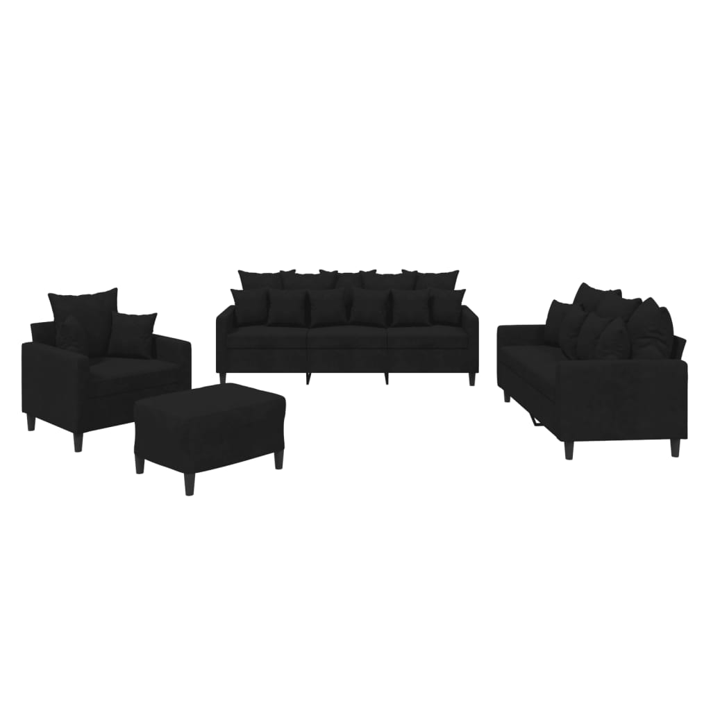 Set di Divani 4 pz con Cuscini Nero in Velluto