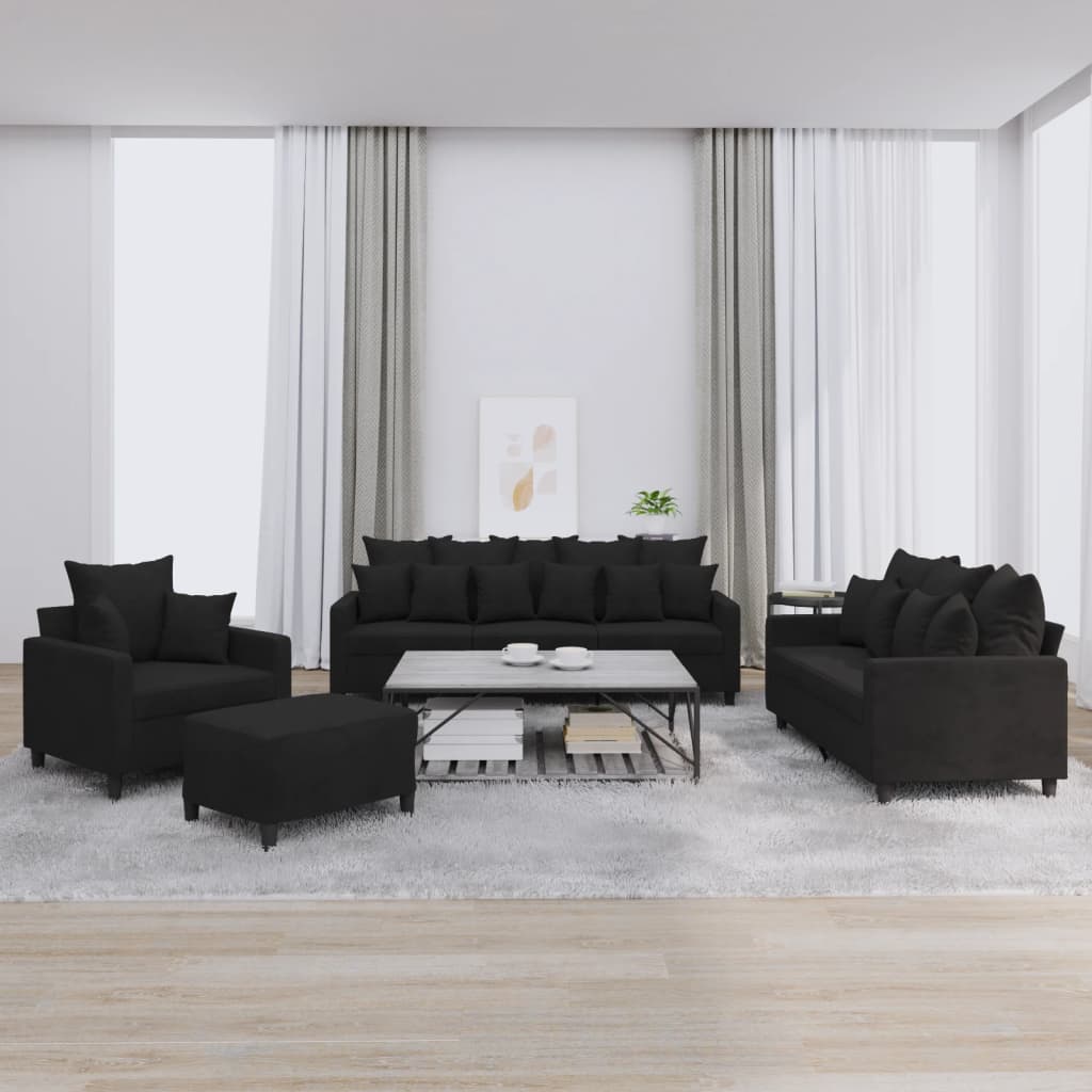 Set di Divani 4 pz con Cuscini Nero in Velluto