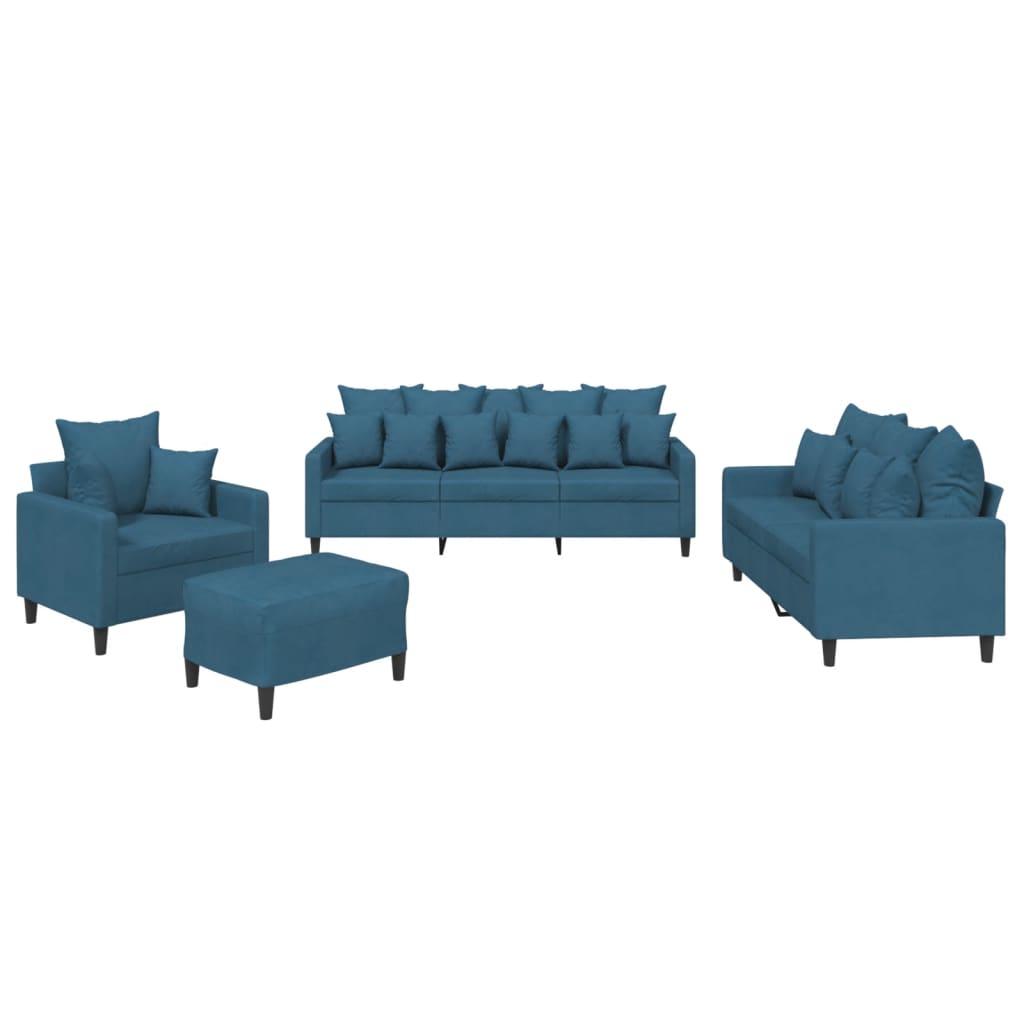 Set di Divani 4 pz con Cuscini Blu in Velluto
