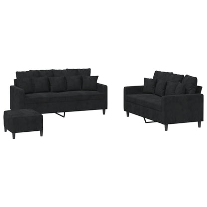 Set di Divani 3 pz con Cuscini Nero in Velluto