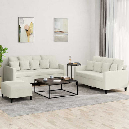 Set di Divani 3 pz con Cuscini Crema in Velluto